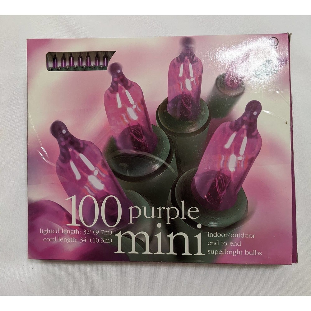 VINTAGE Mini Light Set Purple with Green Cord Halloween/Xmas Indoor/Outdoor 1999
